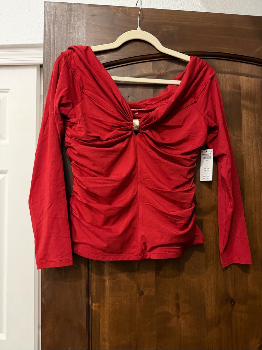 Abercrombie & Fitch NWT Modal off the shoulder Red Long-Sleeve Ruched Twist Top